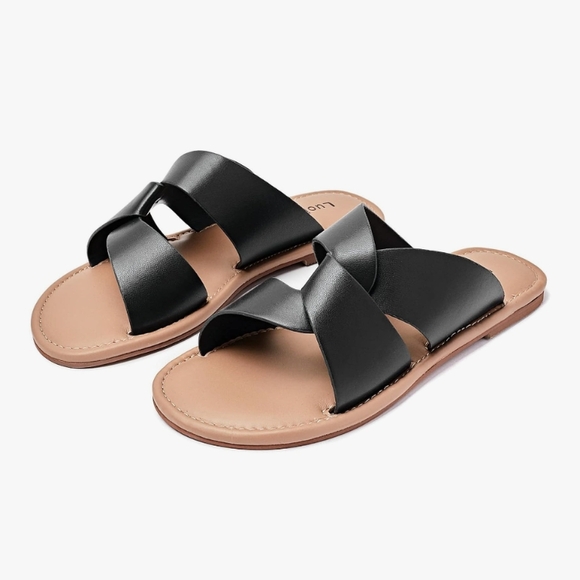 Luxe Shoes - Luxe Black and Tan Sandals Minimalist Design
